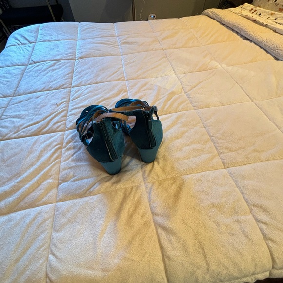 Torrid Turquoise Blue Velvet Strappy  Wedge Sandals - Picture 5 of 11